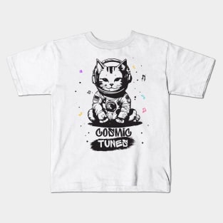 Astronaut Cat Listening To The Music Kids T-Shirt